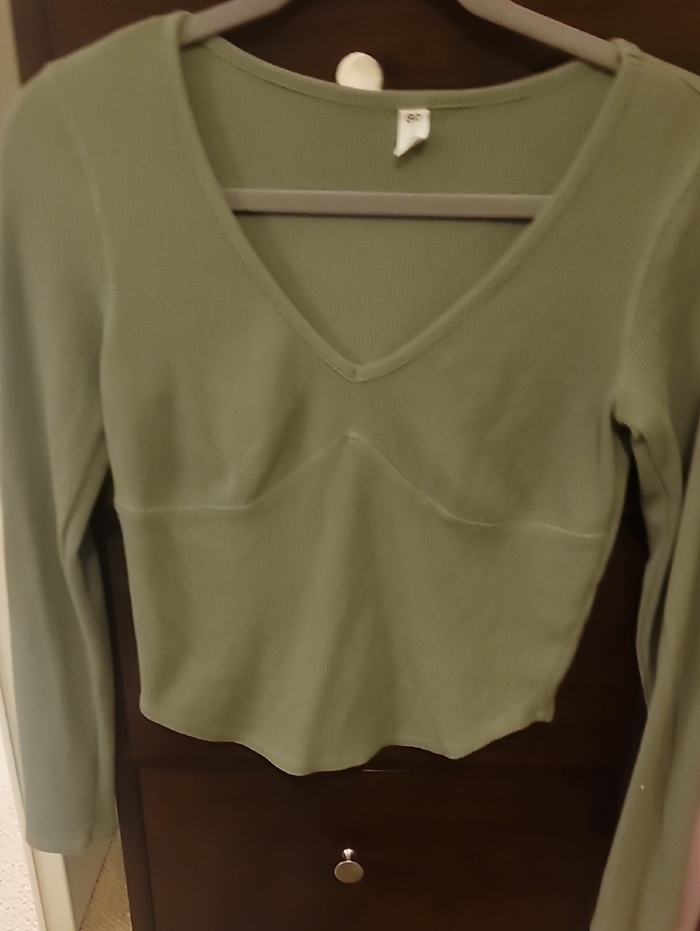 BP Nordstrom Brand Olive Green Ribbed V-Neck Long Sleeve Top Size Small